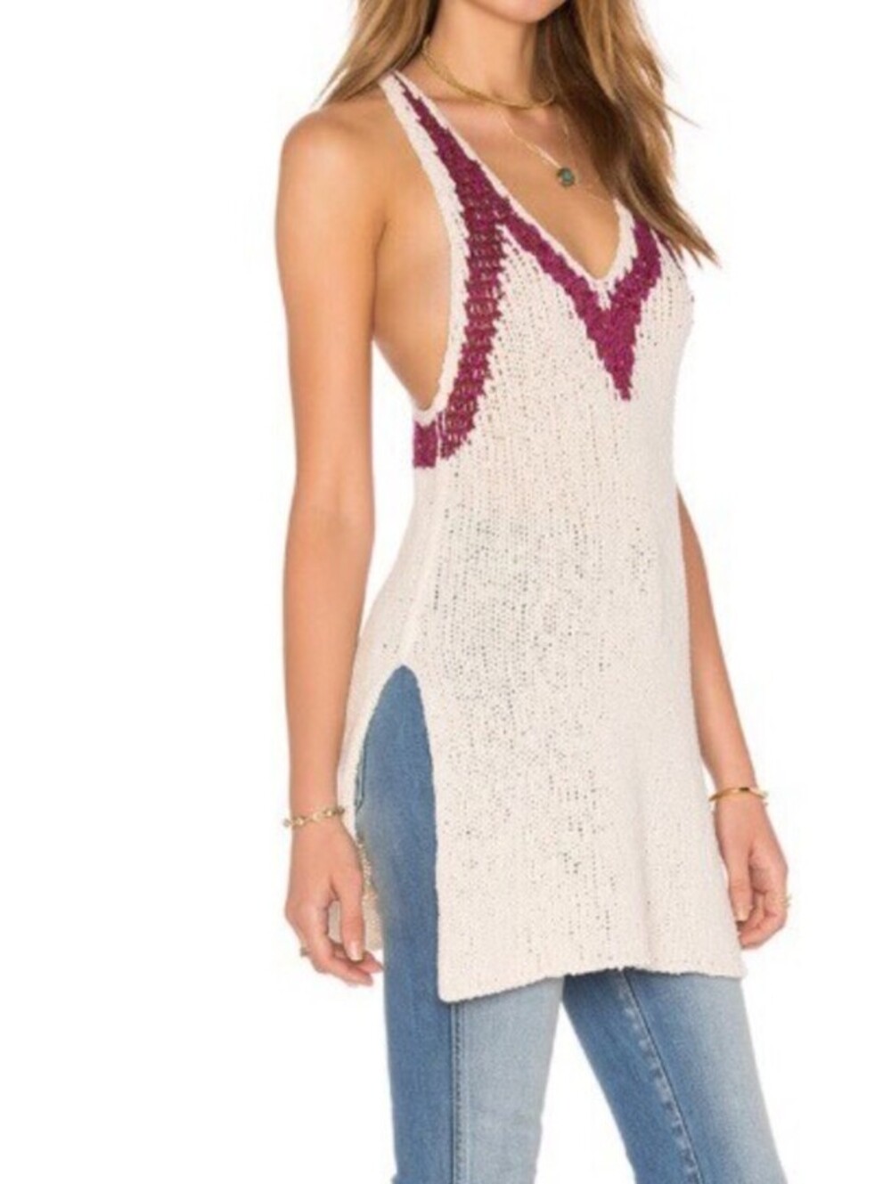 FREE PEOPLE Hold On cream cotton knit tunic sz S